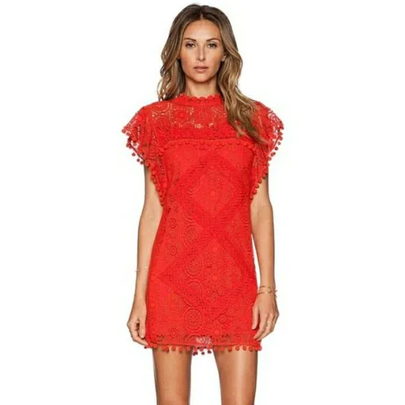 Tularosa Clayton Lace Crochet Dress Cayenne Red - Picture 3 of 12